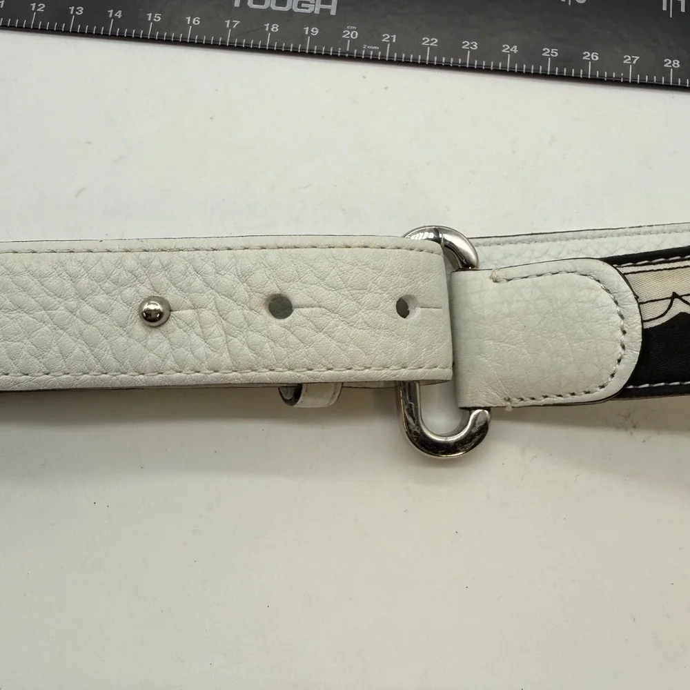 Talbots Womens XS White Leather Fabric Abstract Print Belt Silver Stud Closure